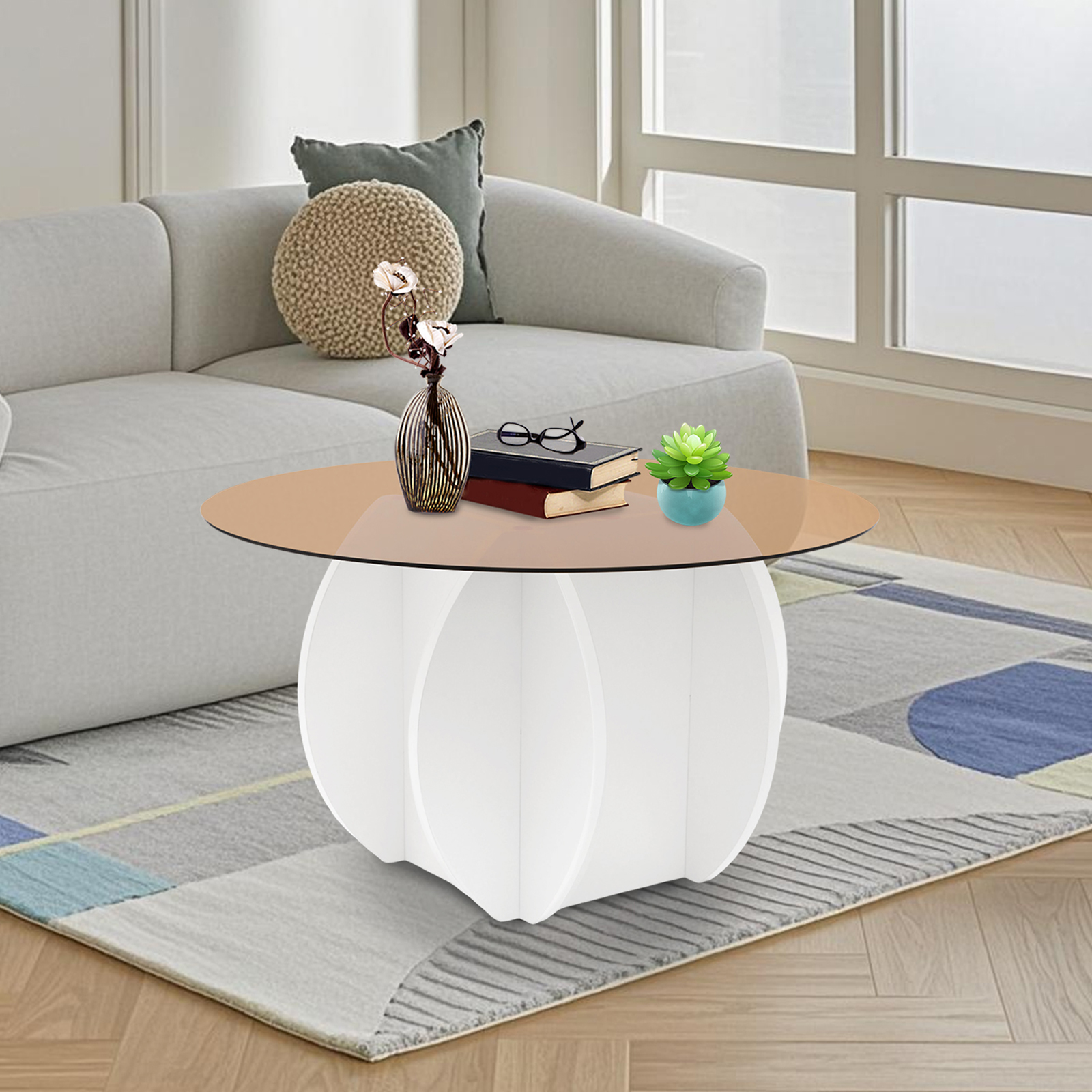 Modern Round Coffee Table 27.6 - đánh giá và giá Book Weight Glass