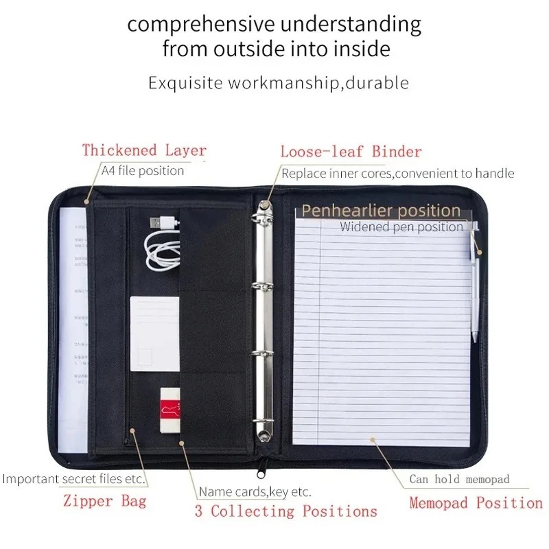 Large Black Business Portfolio - đánh giá và giá Binder A4 Lever